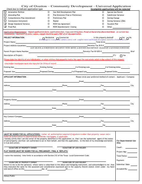 First page of the Universal Application