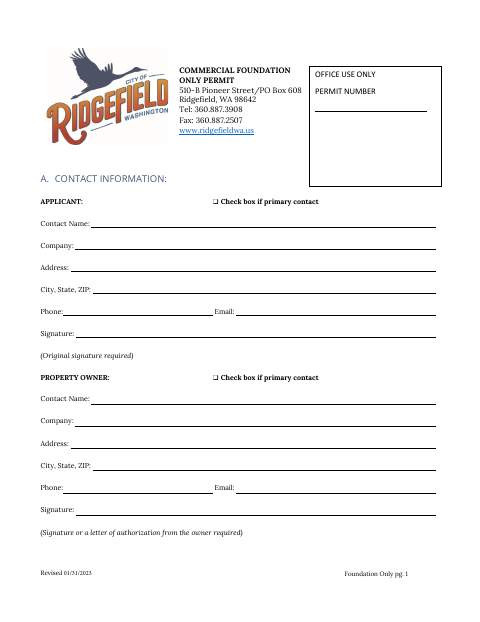 First page of the Commercial Foundation Only Permit