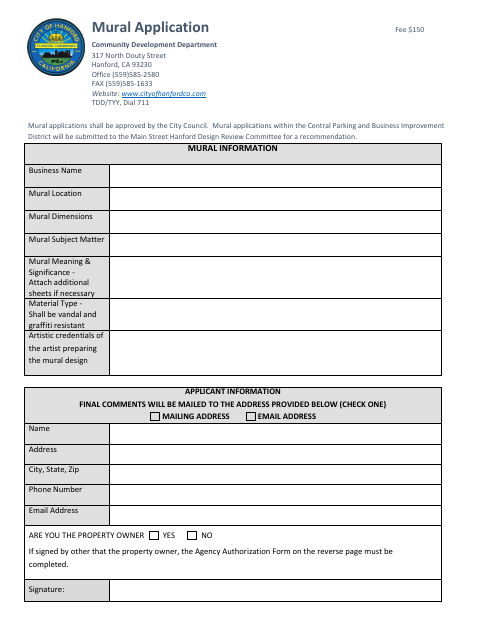 First page of the Mural Application