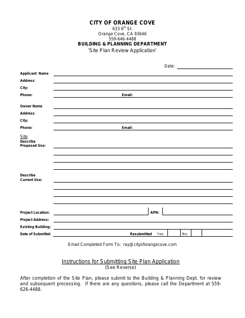 First page of the Site Plan Review Application