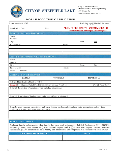 First page of the Mobile Food Truck Application