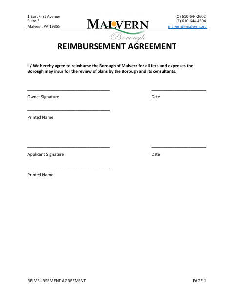 First page of the Reimbursement Agreement
