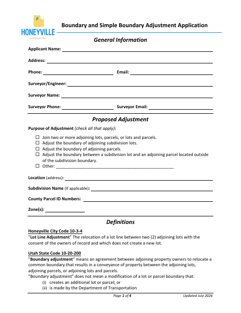 First page of the Boundary and Simple Boundary Adjustment Application