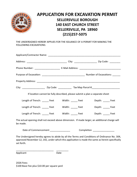 First page of the Excavation Permit Application