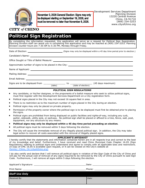 First page of the Political Sign Registration