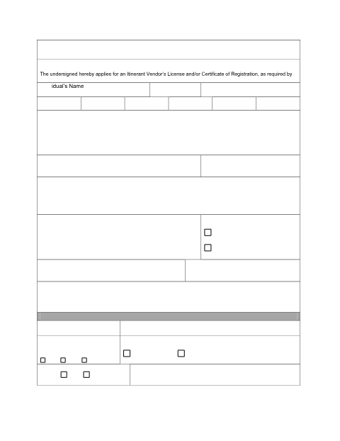 First page of the Itinerant Vendor Registration Application