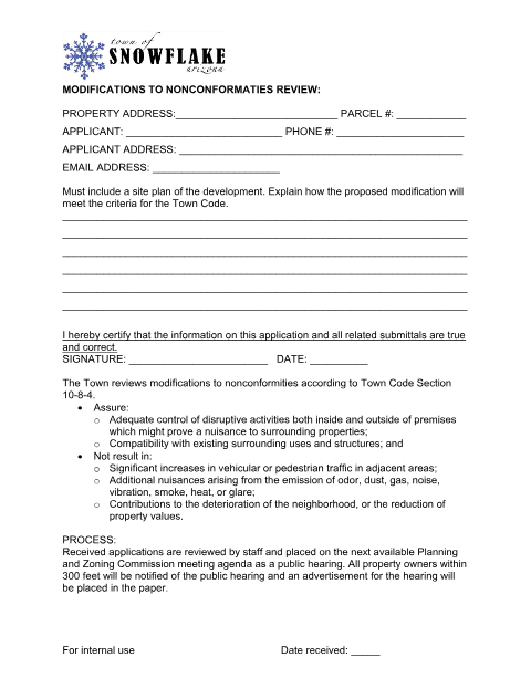 First page of the Modifications to Nonconformities Review Request