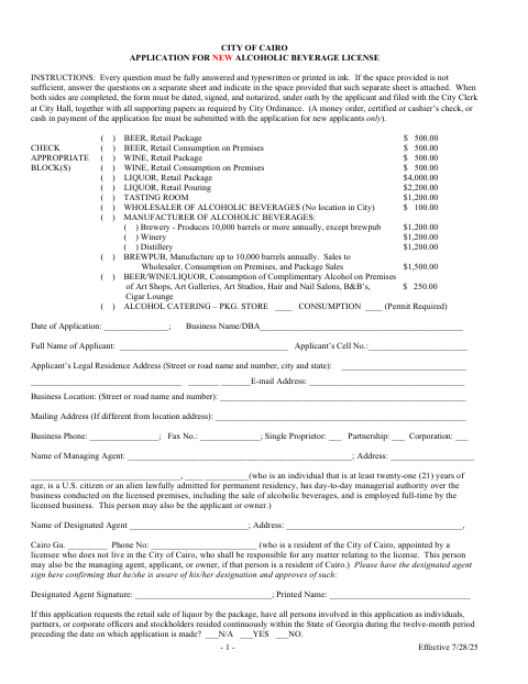 First page of the Alcohol License for a New Business