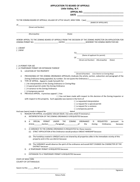 First page of the Application to Board of Appeals