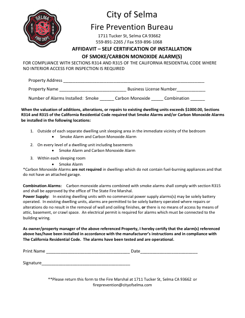 First page of the Smoke Detector Affidavit