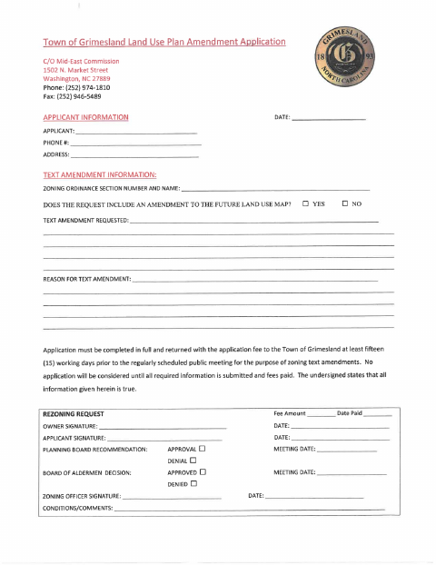 First page of the Land Use Plan Amendment Application
