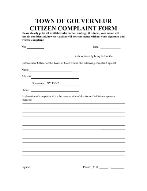 First page of the Citizen Complaint Form