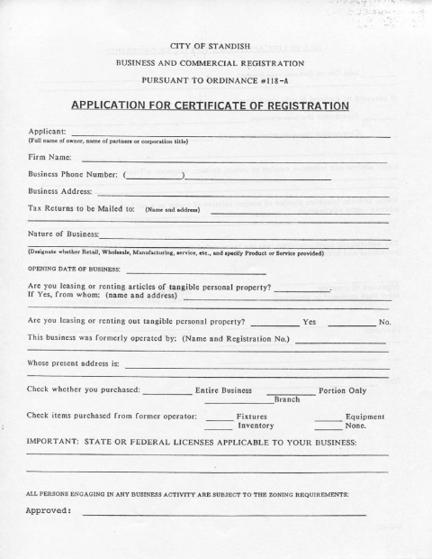 First page of the Business and Commercial Registration Application