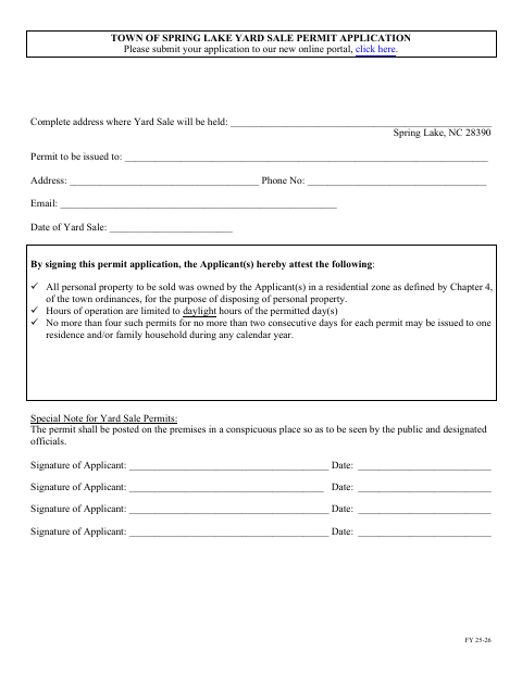 First page of the Yard Sale Permit Application