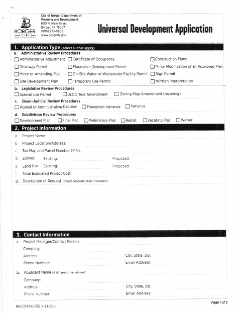 First page of the Universal Development Application