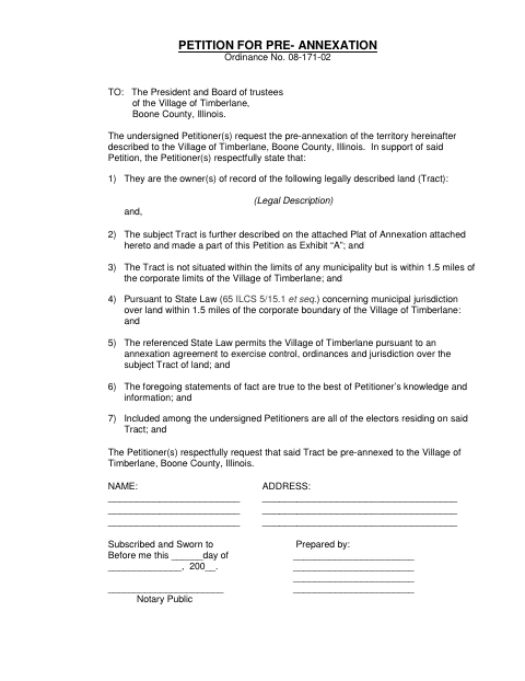 First page of the Petition for Pre-Annexation