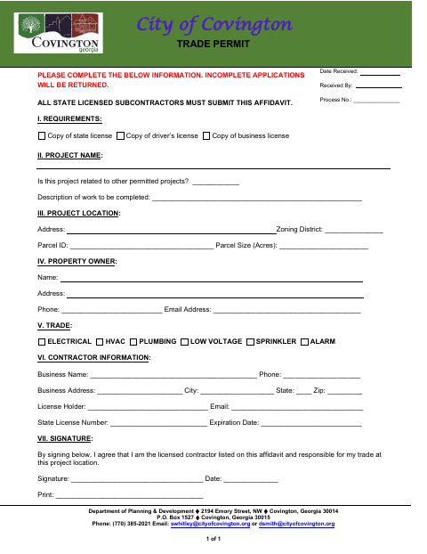 First page of the Trade Permit