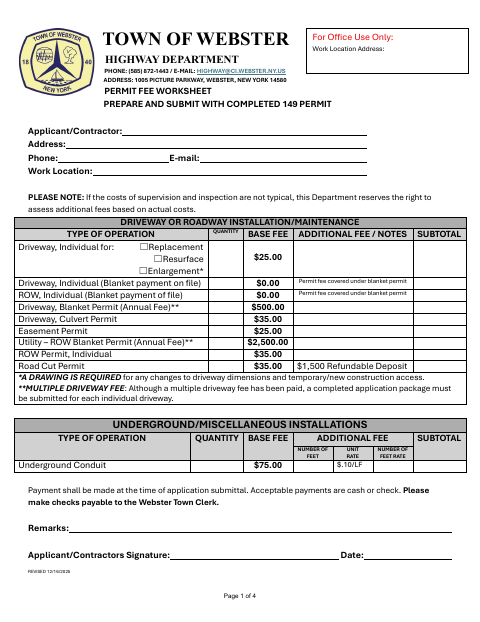 First page of the Right-of-Way Permit