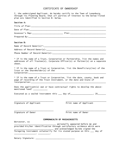 First page of the Certificate of Ownership