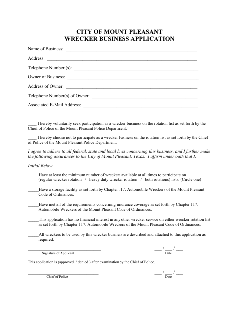 First page of the Wrecker Business Application