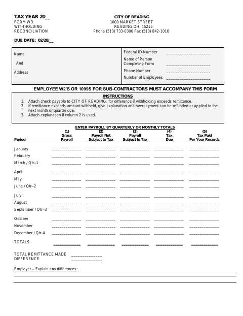 First page of the Employer Annual Withholding Reconciliation Form