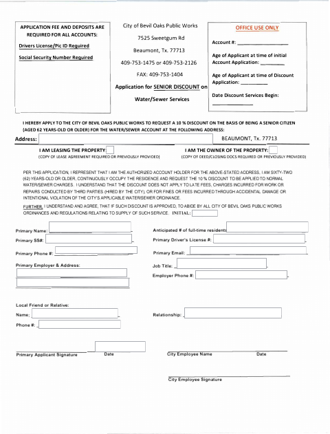 First page of the Senior Citizen Discount Application