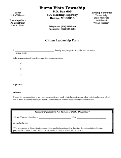 First page of the Citizen Leadership Form