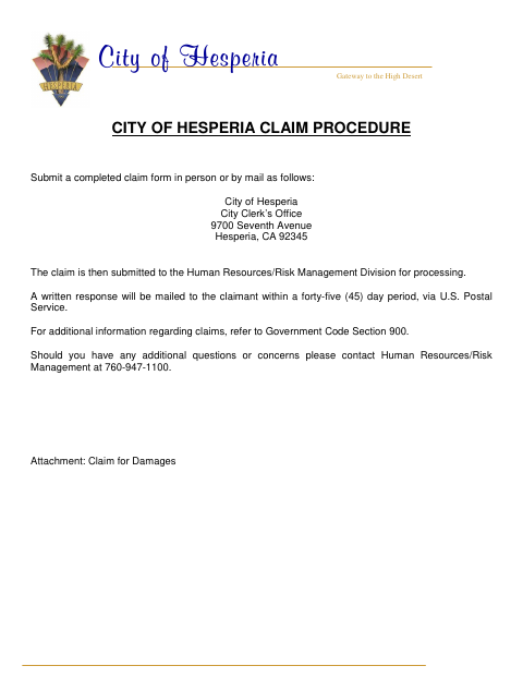 First page of the Claim for Damages