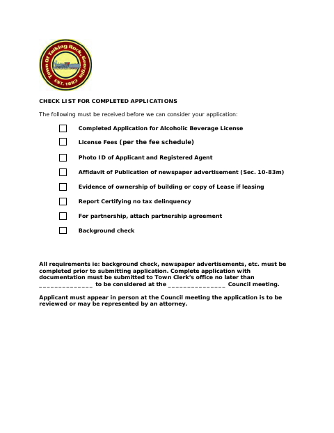 First page of the Alcoholic Beverage License Application