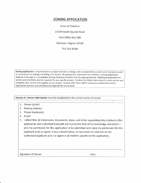 First page of the Zoning Application