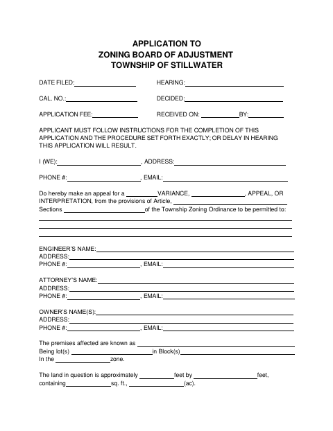 First page of the Zoning Board of Adjustment Application