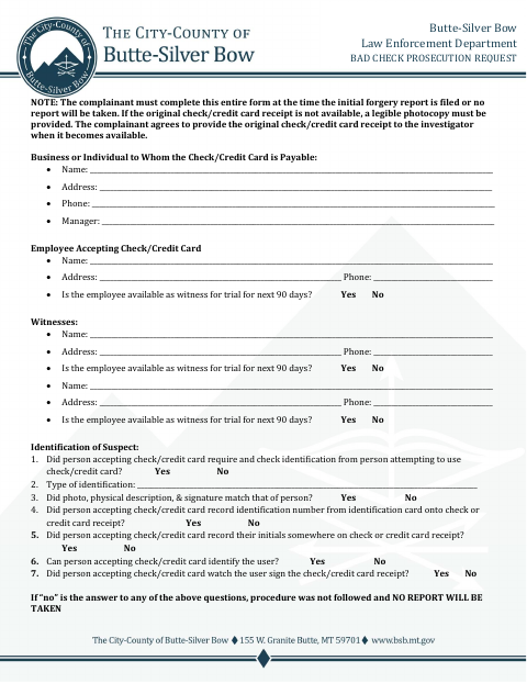 First page of the Bad Check Prosecution Request