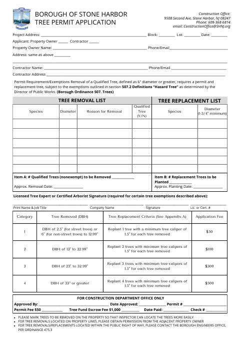 First page of the Tree Permit Application
