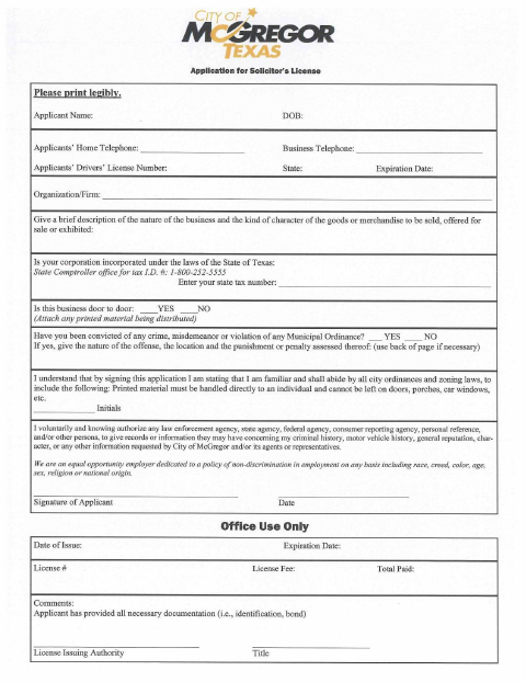 First page of the Solicitor’s License Application