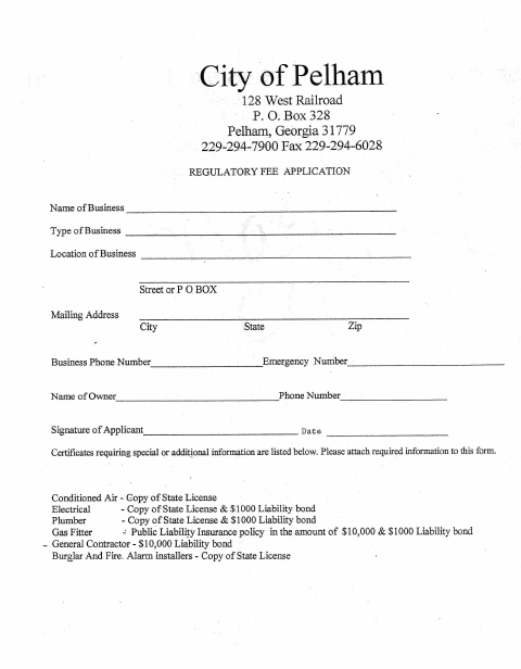 First page of the Regulatory Fee Application