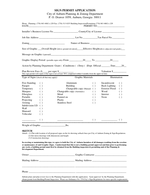 First page of the Sign Permit Application
