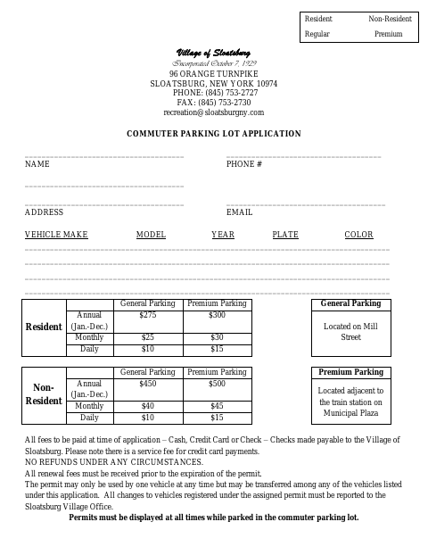 First page of the Commuter Parking Lot Application