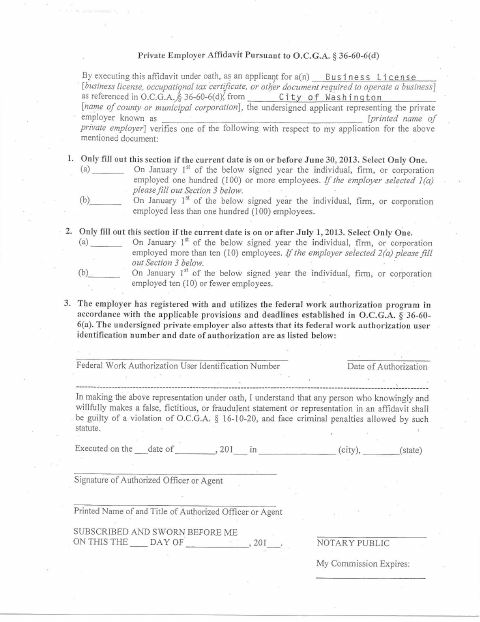 First page of the Private Employer Affidavit