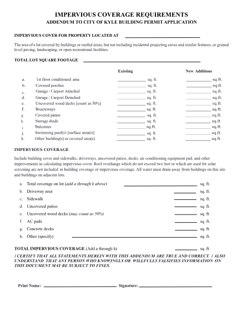 First page of the Impervious Coverage Form