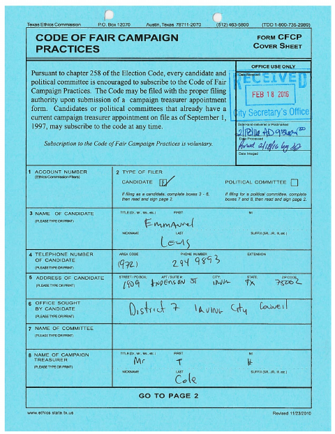First page of the Code of Fair Campaign Practices