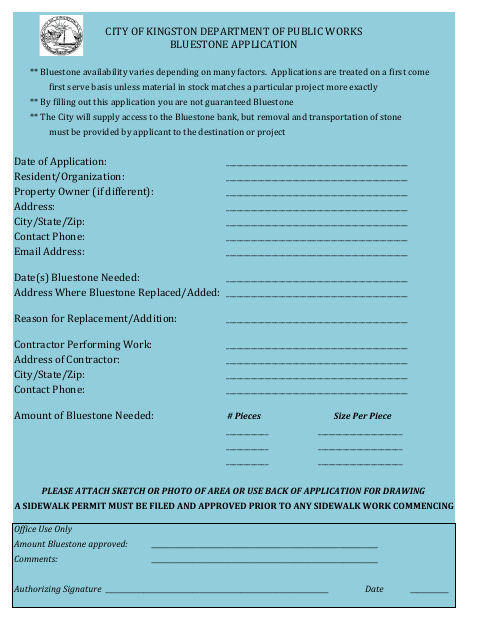 First page of the Bluestone Application