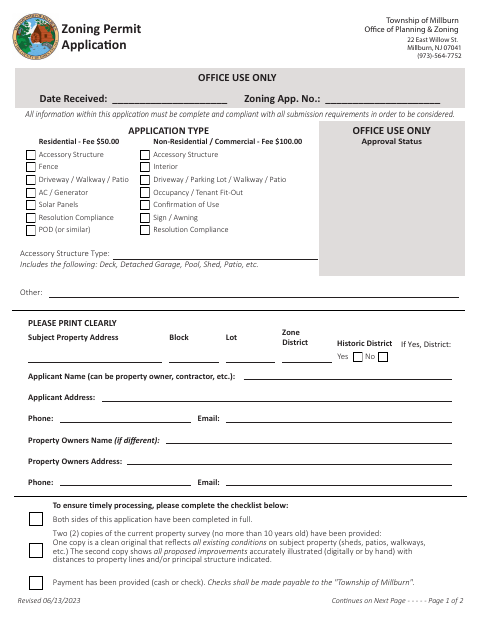 First page of the Zoning Permit Application