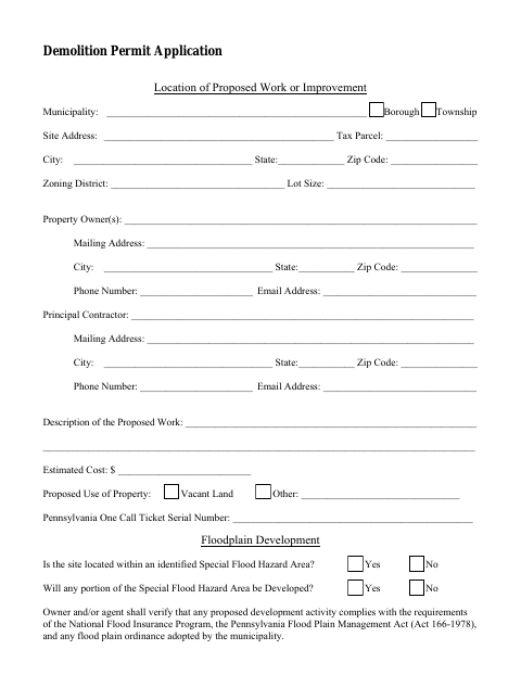 First page of the Demolition Permit Application
