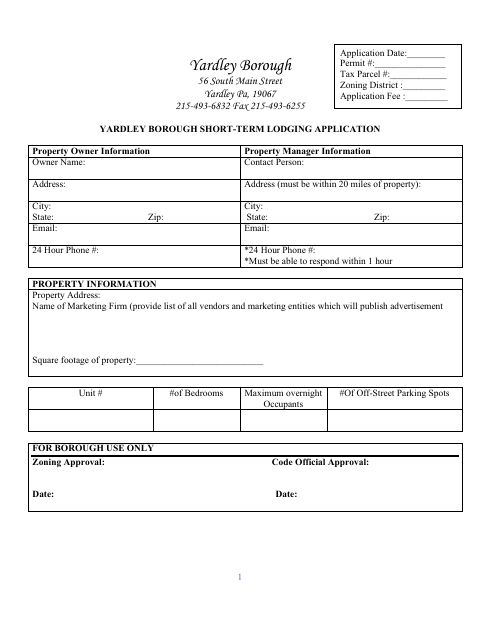 First page of the Short-Term Lodging Application