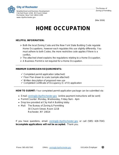 First page of the Home Occupation Permit Application