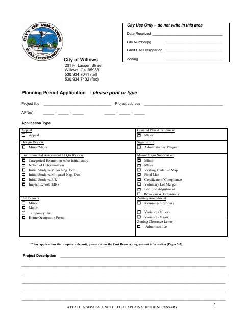 First page of the Planning Permit Application
