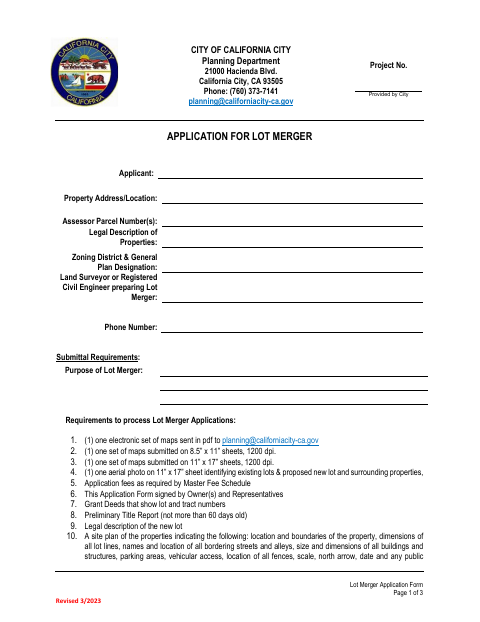 First page of the Lot Merger Application