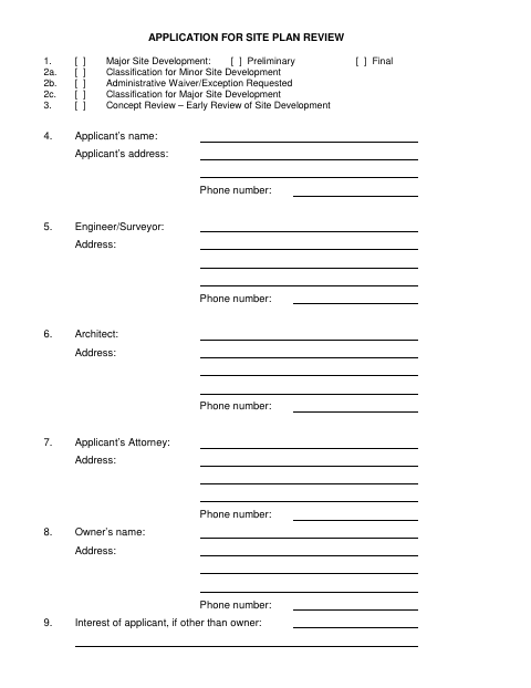 First page of the Application for Site Plan Review