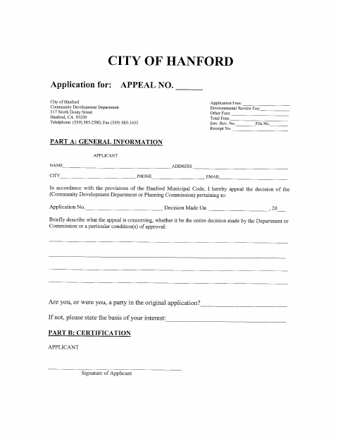 First page of the Appeal Application