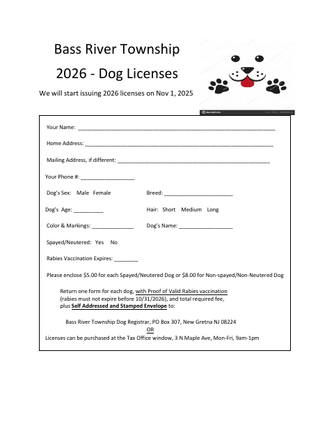 First page of the Dog License Application